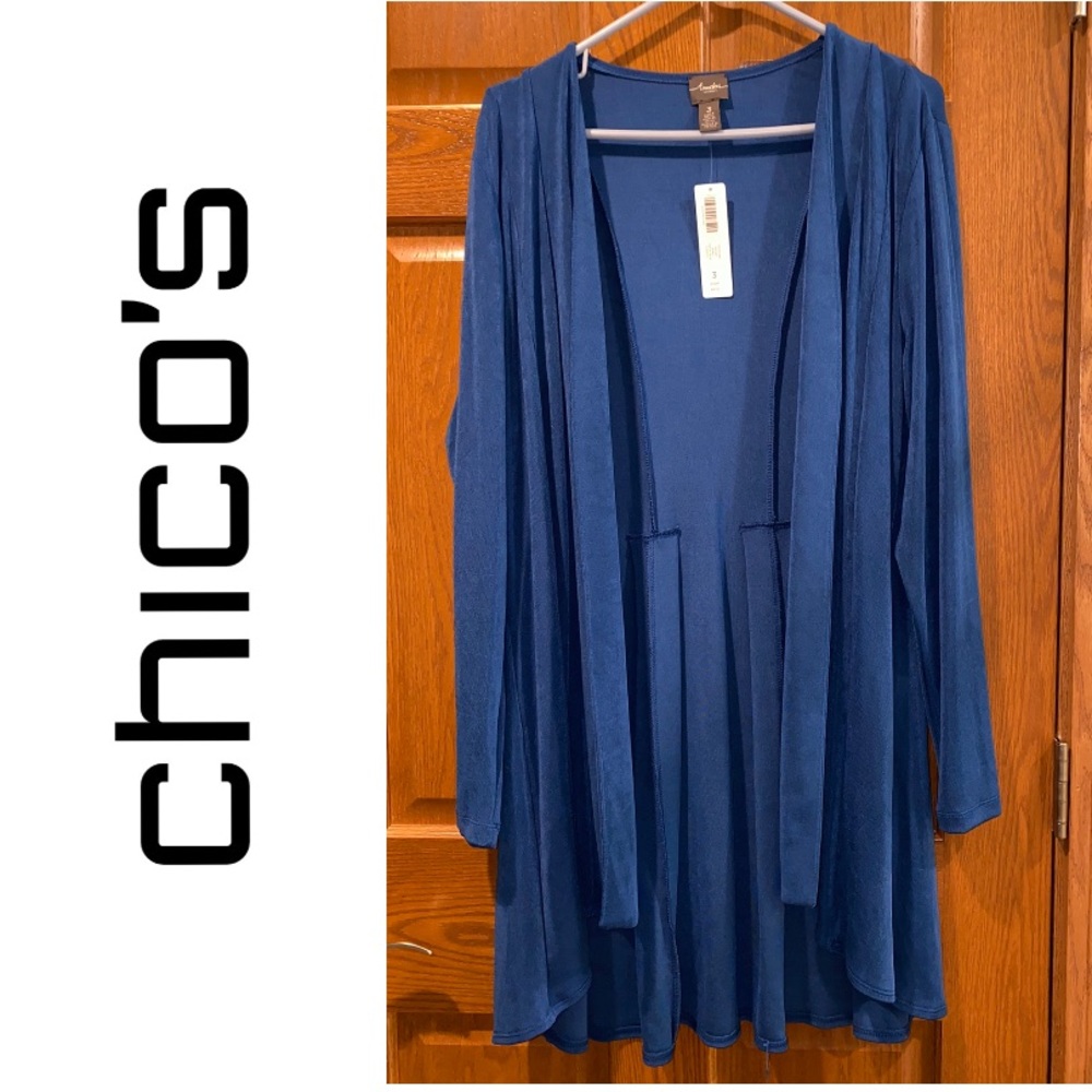 NWT Chico’s Travelers Size 3 Classic Pleat-Detail Cardigan in Royal Blue